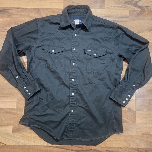 Wrangler Canvas Western Pearl Snap Shirt Men’s XXL Black Rugged Cowboy Workwear - Picture 1 of 8